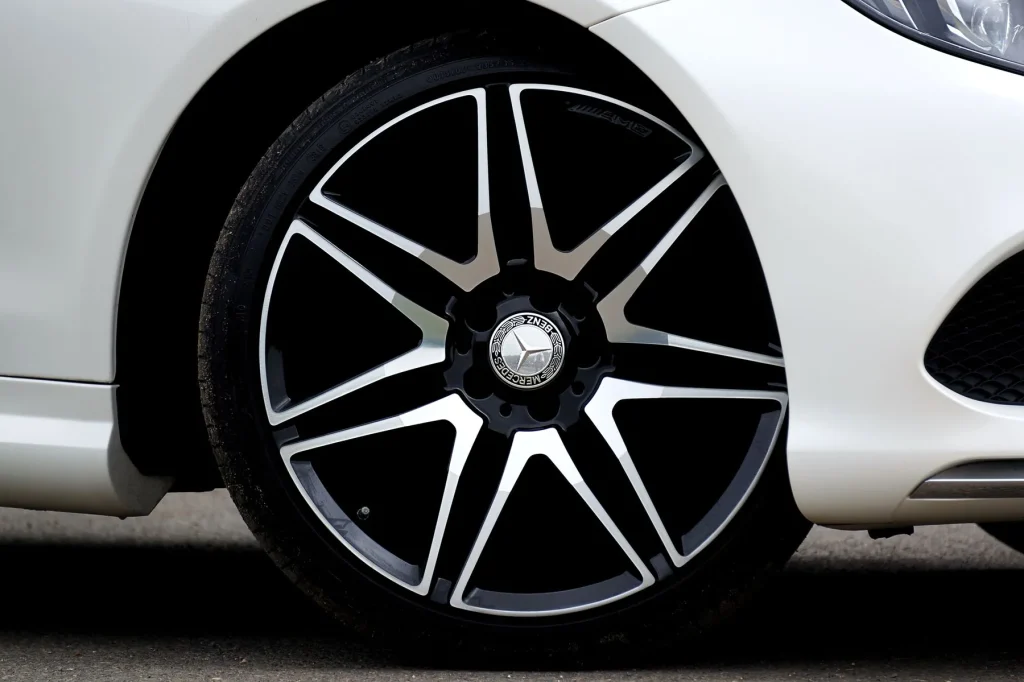 Close-up of a polished alloy wheel